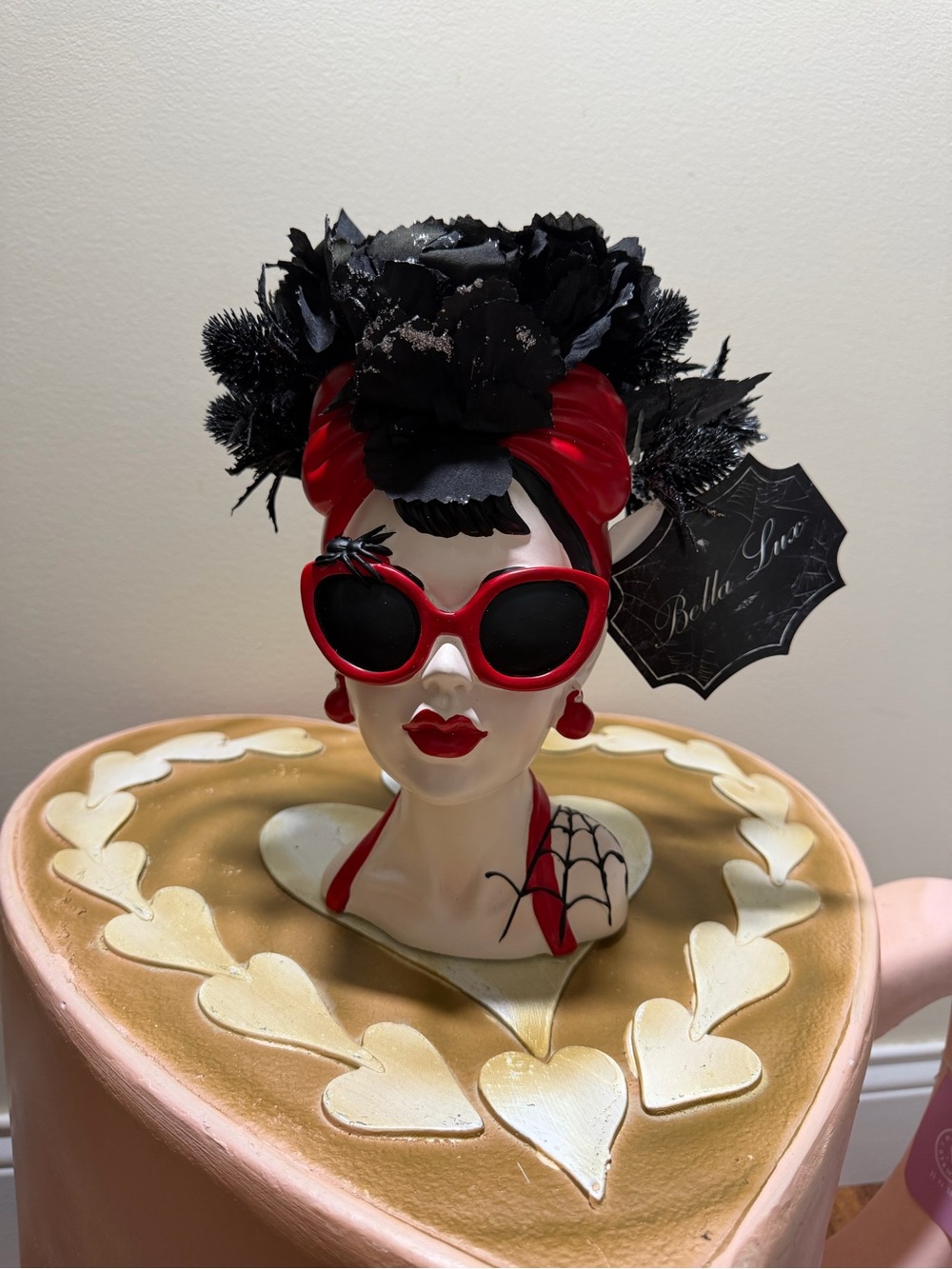 Bella Lux Halloween Bust with Red Sunglasses & Artificial Goth Flowers